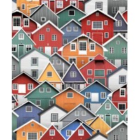 Home L307-10 Renkli Maket Evler Duvar Kağıdı